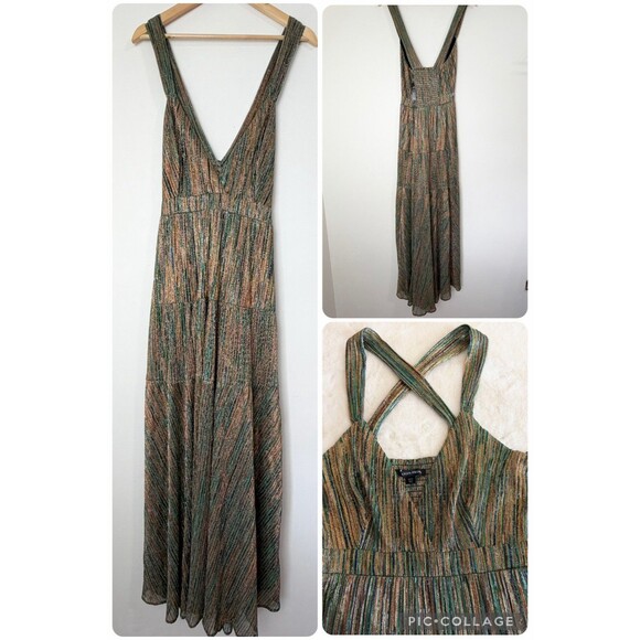 Boston Proper Dresses & Skirts - Boston Proper Metallic Green Gold Maxi Dress V-Neck NWT Women’s L